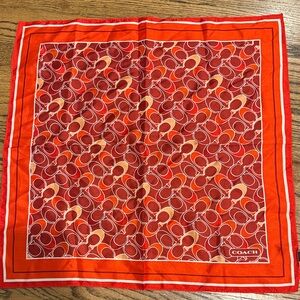 Vintage Coach Red and Cream Signature Chain-Print Silk Scarf